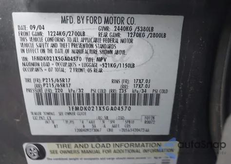 2005 Ford Freestyle Sel из США, поврежденный, VIN 1FMDK021X5GA04570